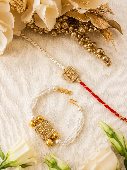 Premium Bhai Bhabhi Rakhi Pair RBB40 with Pink Pearl Handmade Lumba Rakhi by Naari Ratan
