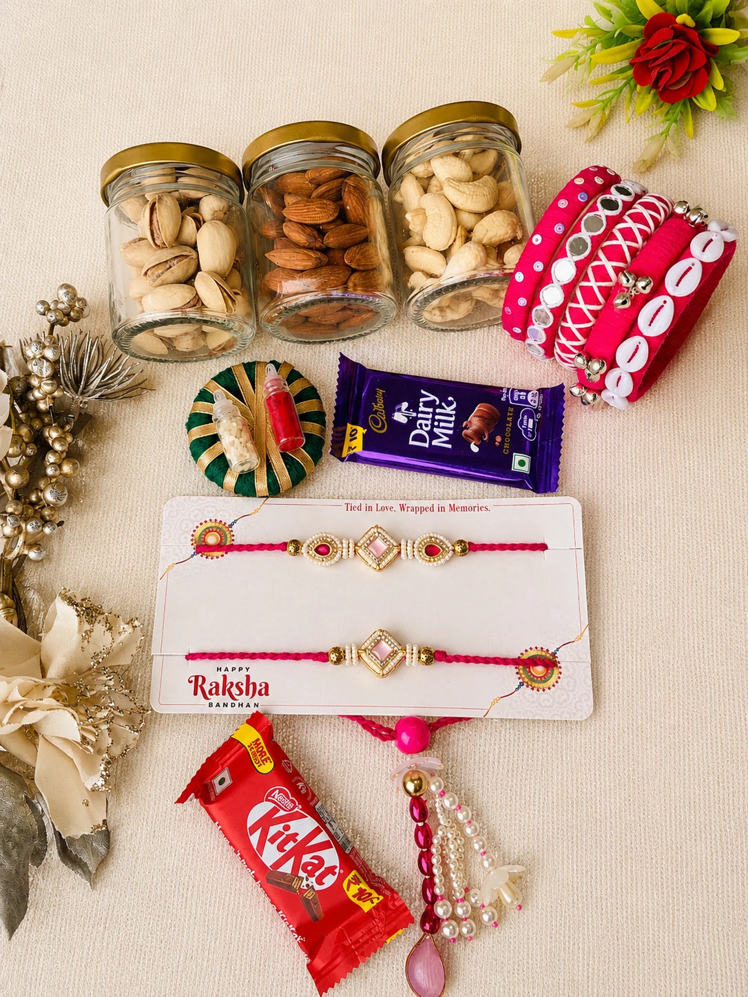 Rakhi Hamper RH14 with Rakhi and festive treats by Naari Ratan-88