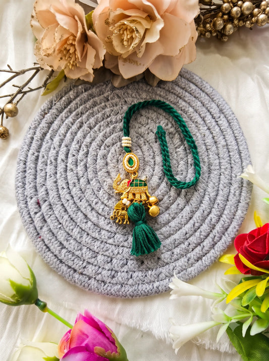 Handmade Sister Bhabhi Lumba Rakhi SB09 with pearl tassel and kundan design by Naari Ratan